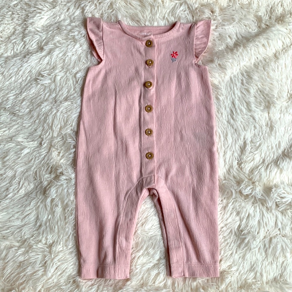 Carter’s Baby Girl Pink with Flower Embroidery Pant Romper